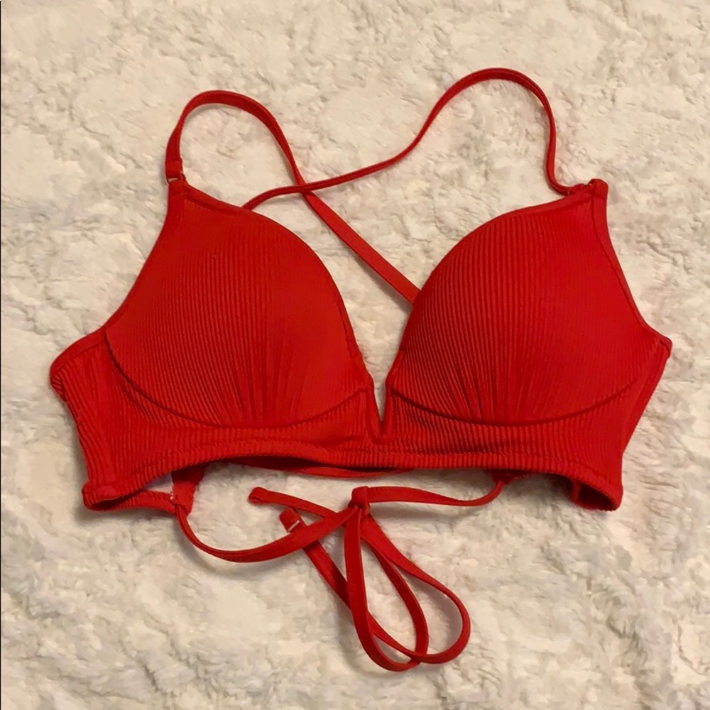 SHADE & SHORE red ribbed v wire cut bra bikini top